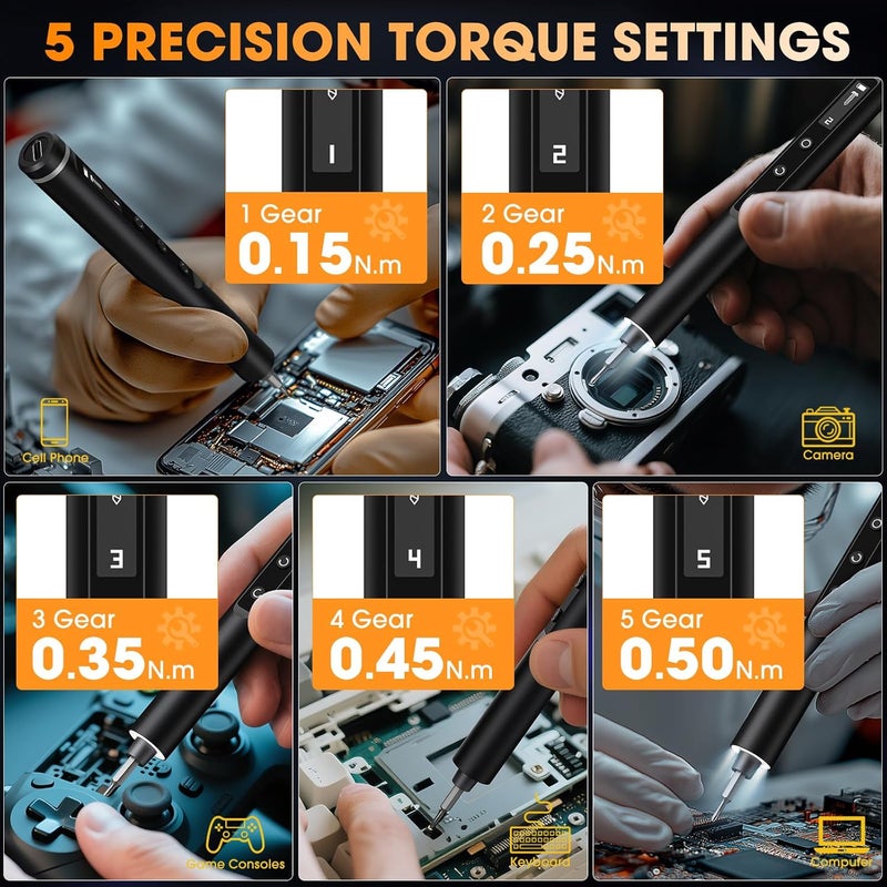 Tanso Mini Electric Screwdriver Set,3.7V Cordless Precision Screwdriver Set with 50 in 1 Magnetic Bits,Magnetic Storage,5 Torque Setting,LED Display,Small Repair Tool Kit for Computers,Phones,Watches - Image 2